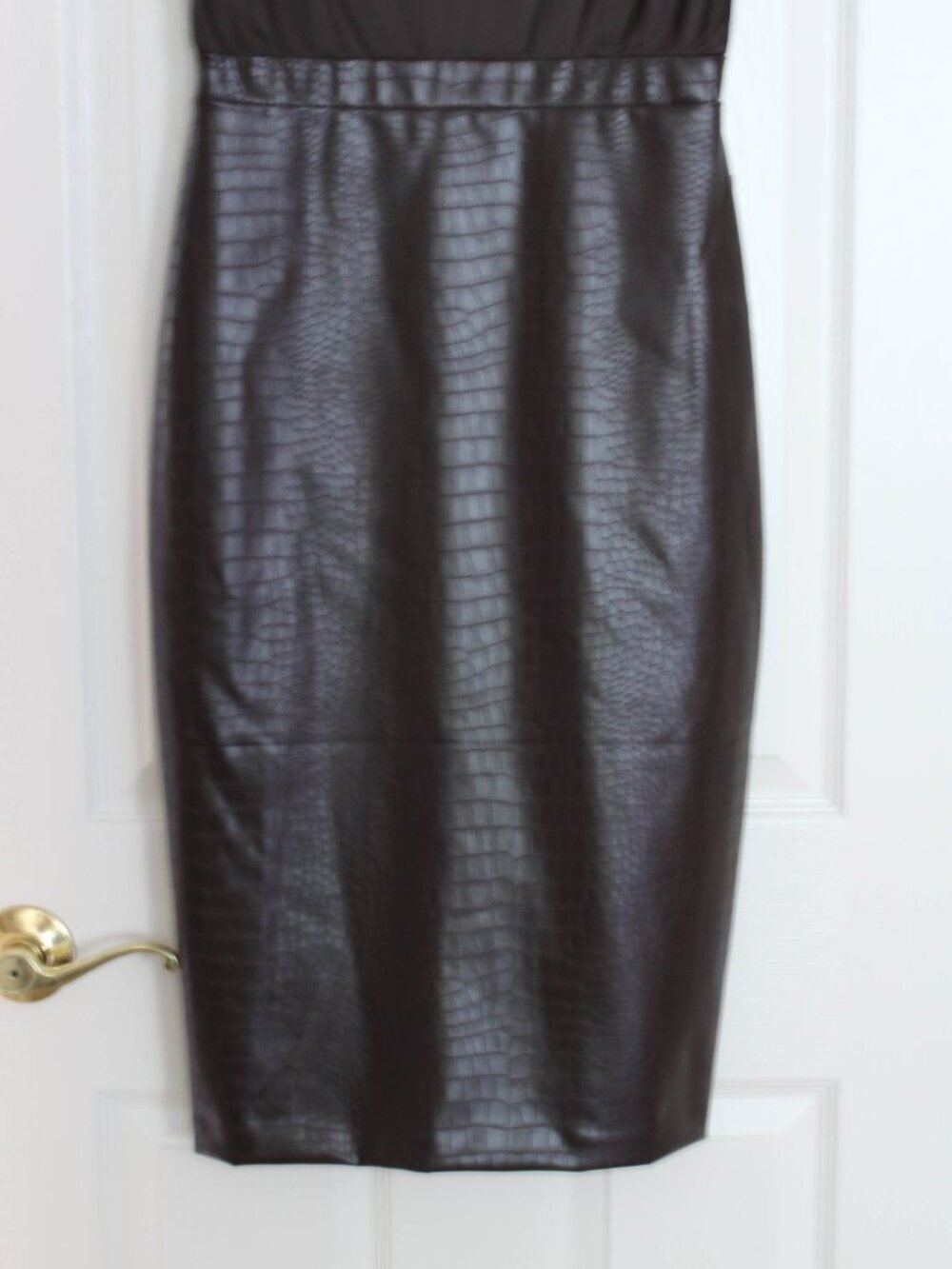 NWT Express Mixed-Media Cowl Neck Satin & Croc Faux Leather Sheath Dress Small - Picture 3 of 5